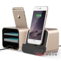 Dokkoló Apple iPhone 5 / 6 / 6 Plus / SE / iPod / iPad és Micro USB töltő arany I-Depot VERUS